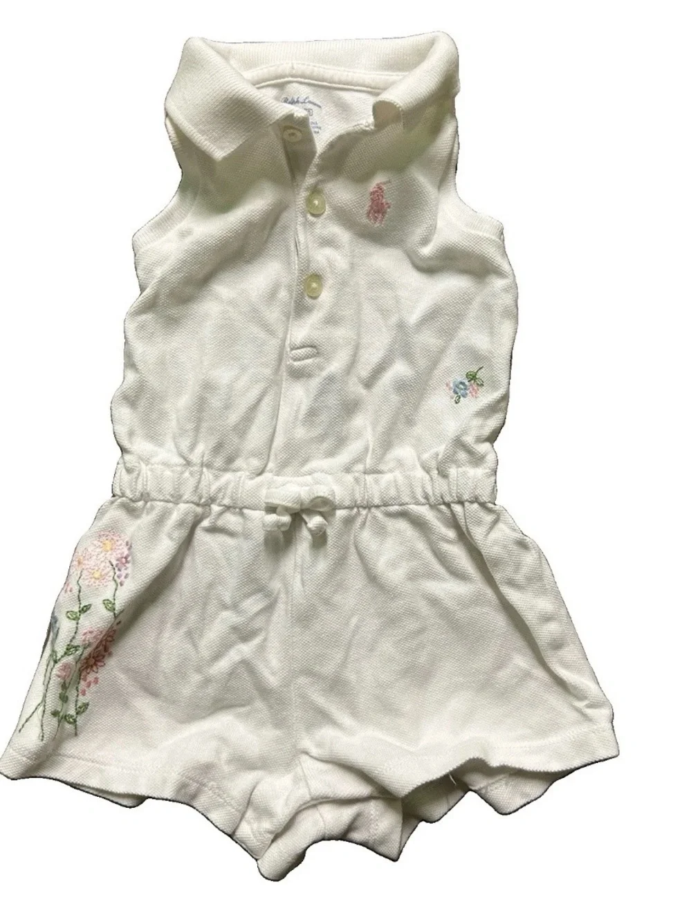 Baby Girl Ralph Lauren White Romper Floral Embroidery Size 0-3 Months